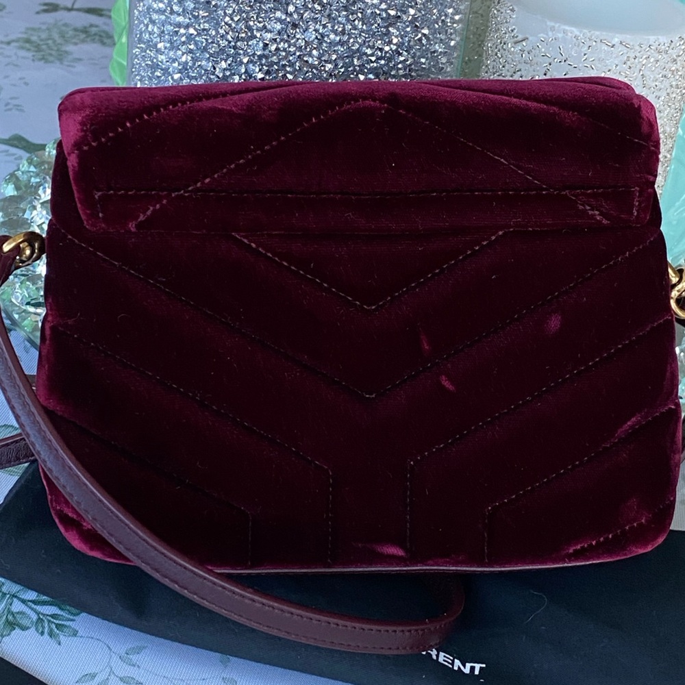 Yves Saint Laurent Deep Red Velvet Crossbody Bag - Picture 14 of 16